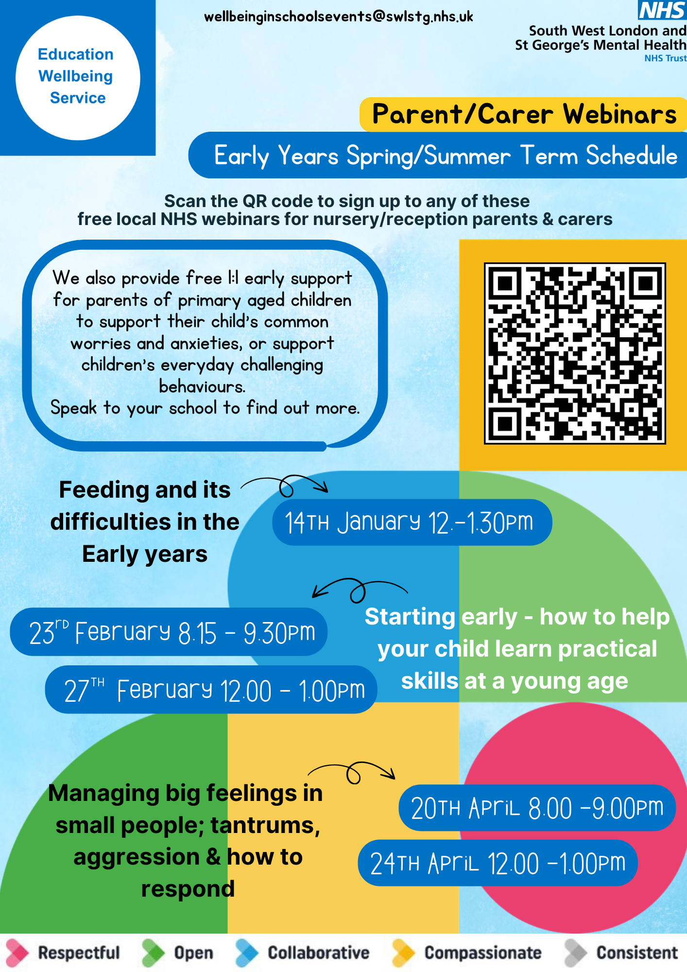 Spring/Summer Term Schedule QR codes and dates for seminars